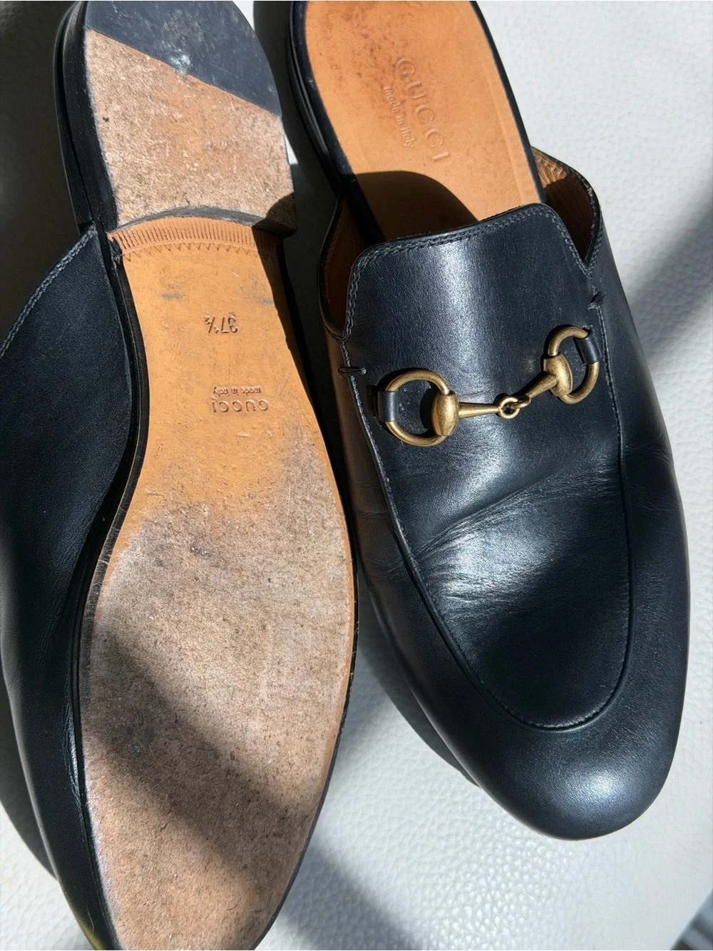 Gucci Black Leather Horsebit Backless Loafers